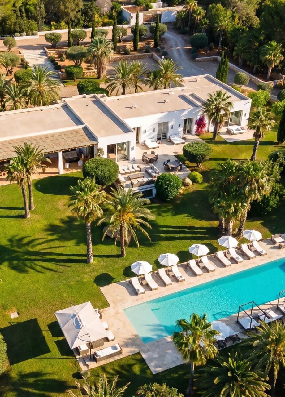 Excepcional villa con impresionantes vistas al mar, jardín único con más de 200 palmeras con SPA y pista de tenis, Es Cubells, Ibiza — Villa, Es Cubells · Sant Josep de sa Talaia, Ibiza